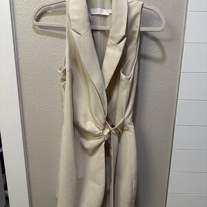 Astr Cream Sheath Mini Dress with Shawl Collar